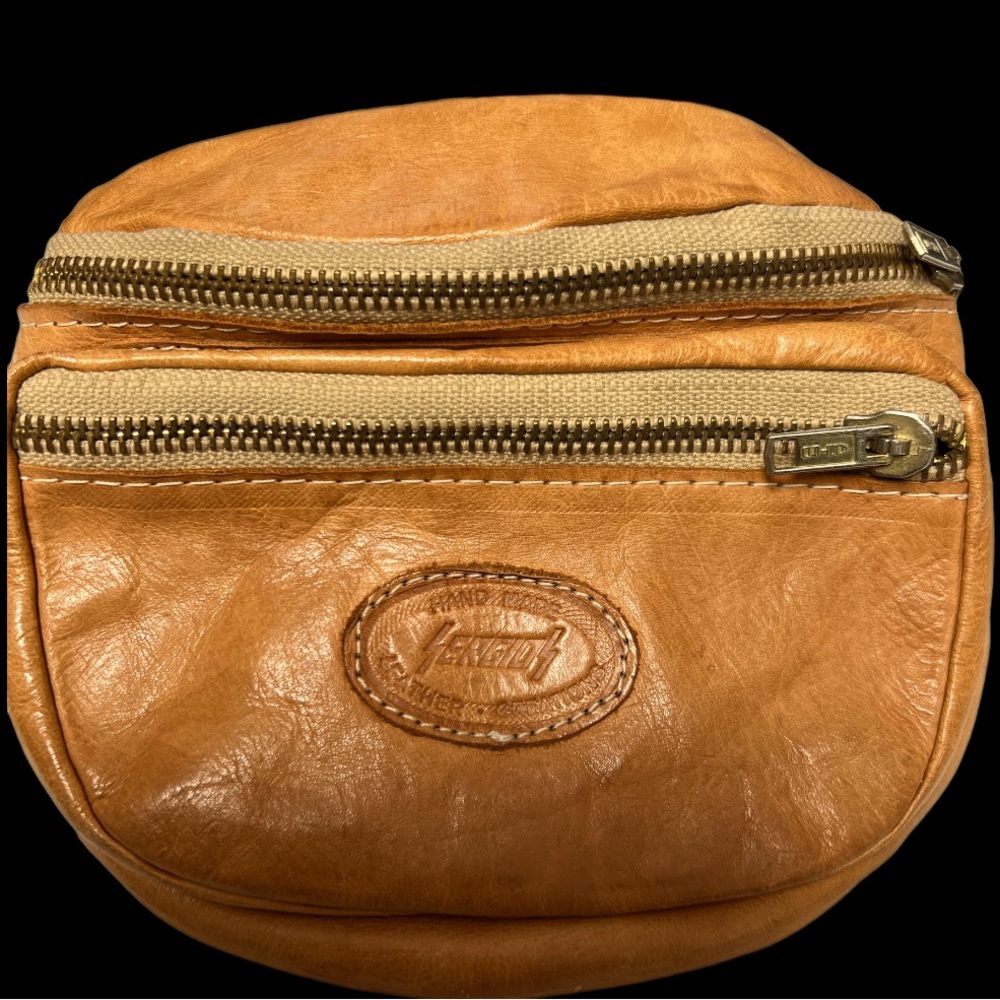 Vintage Sergios Collection Natural Leather Fanny Pack Camel Leather Logo 1980s